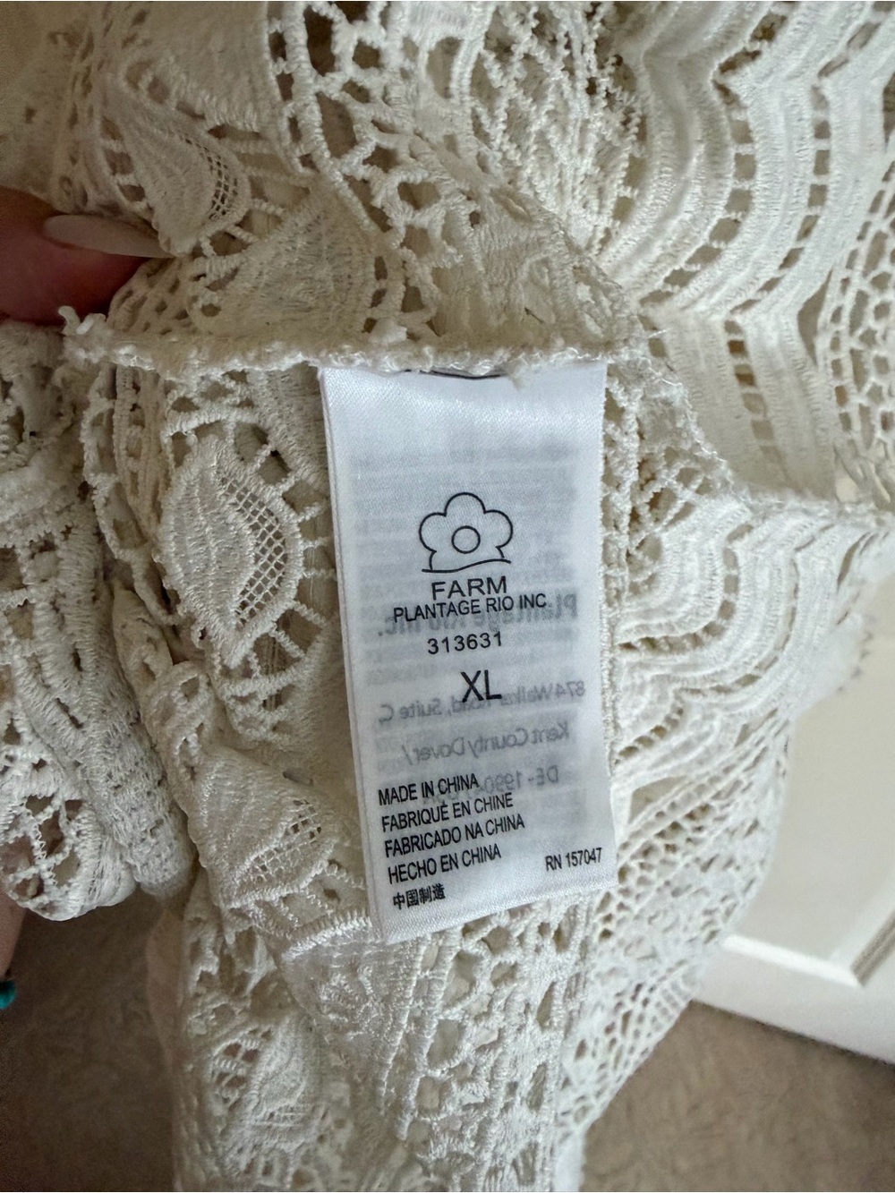 Farm Rio Cream Lace Morada Guipure Crochet Maxi Dress with Tie Waist - Picture 5 of 13